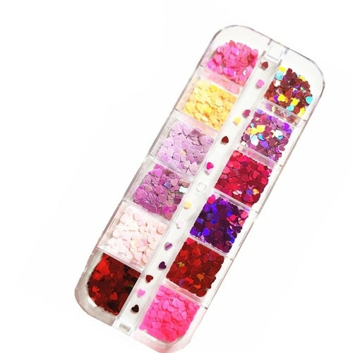 12 Grids/box Heart Butterfly Nail Decoration