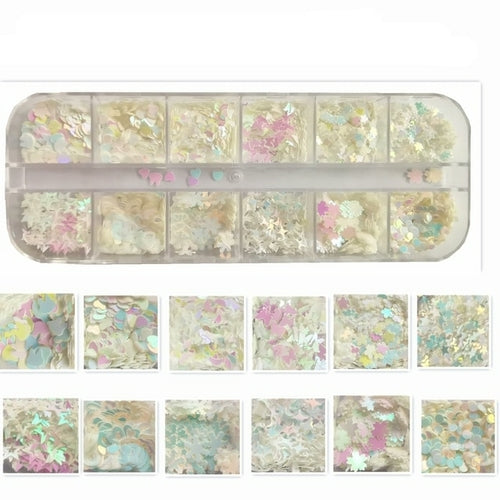 12 Grids/box Heart Butterfly Nail Decoration
