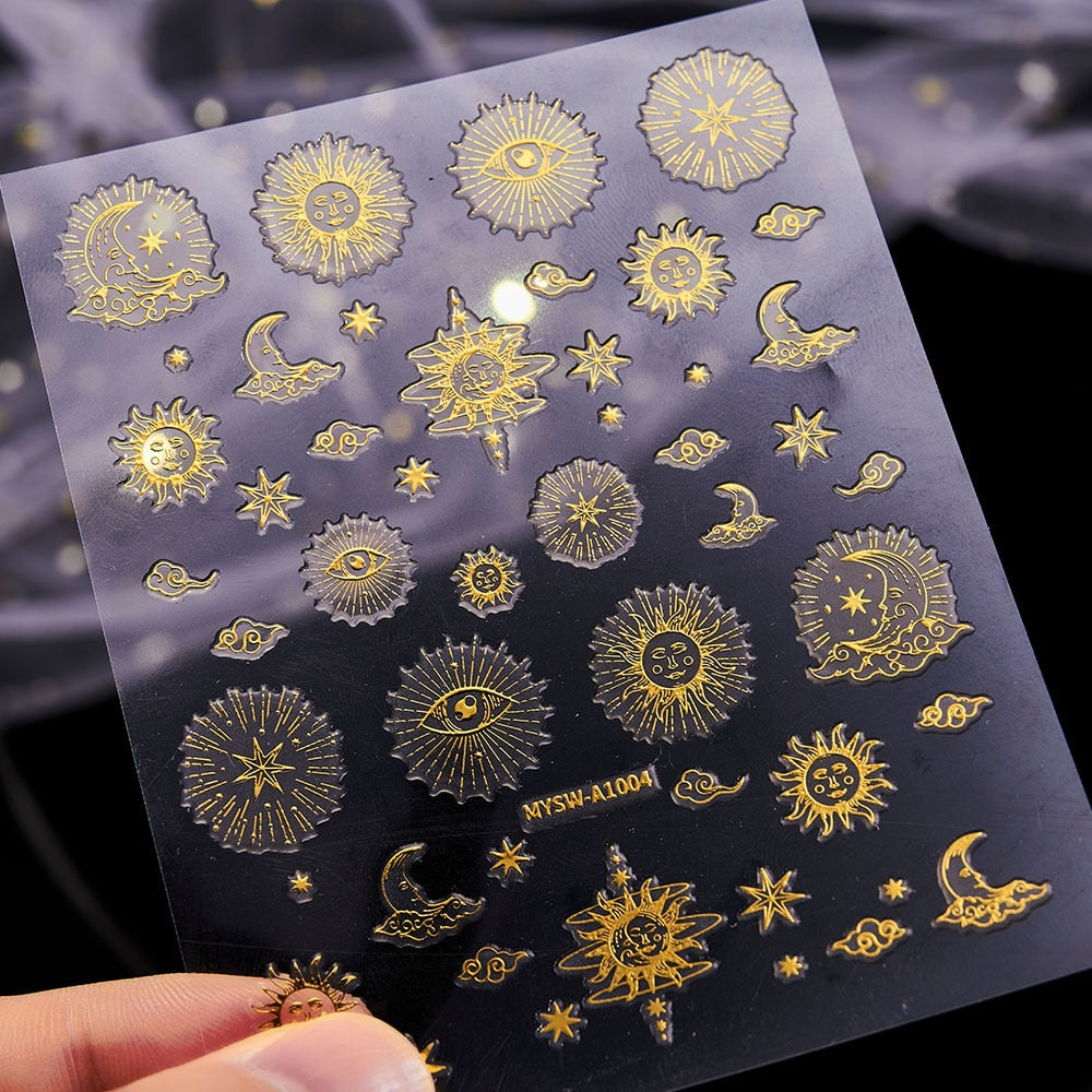 3d Heart Star Moon Flame Sun Nail Stickers