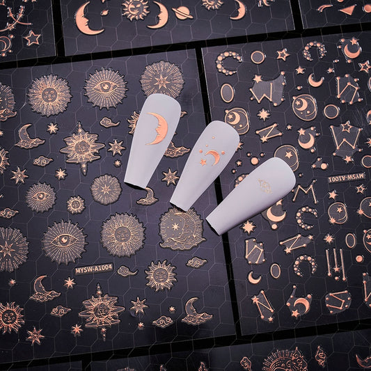 3d Heart Star Moon Flame Sun Nail Stickers
