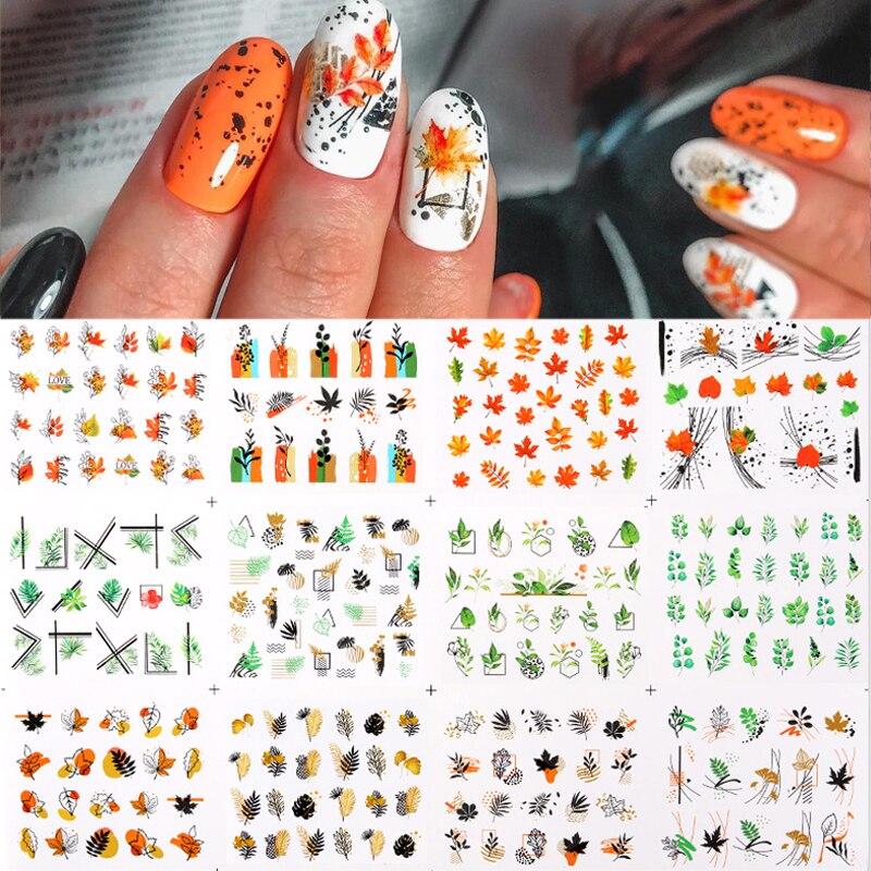 12pcs Gradient Marble Water Nail Stickers Flower
