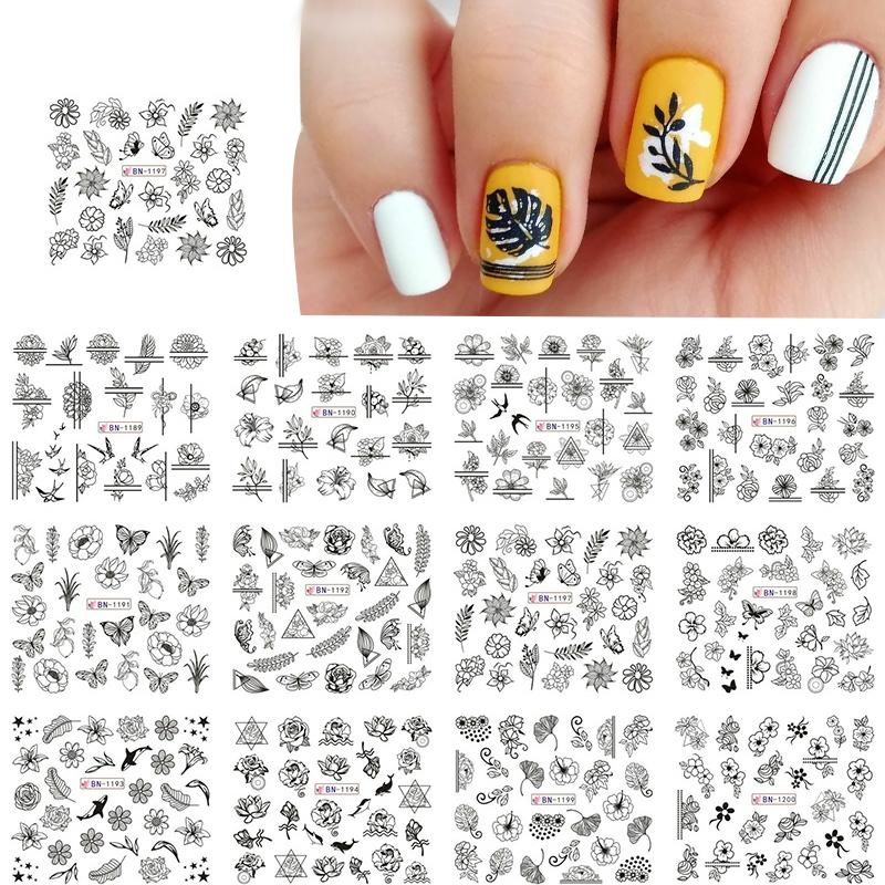 12pcs Gradient Marble Water Nail Stickers Flower