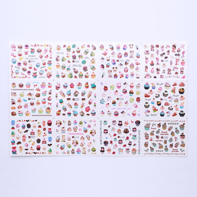 12pcs Gradient Marble Water Nail Stickers Flower