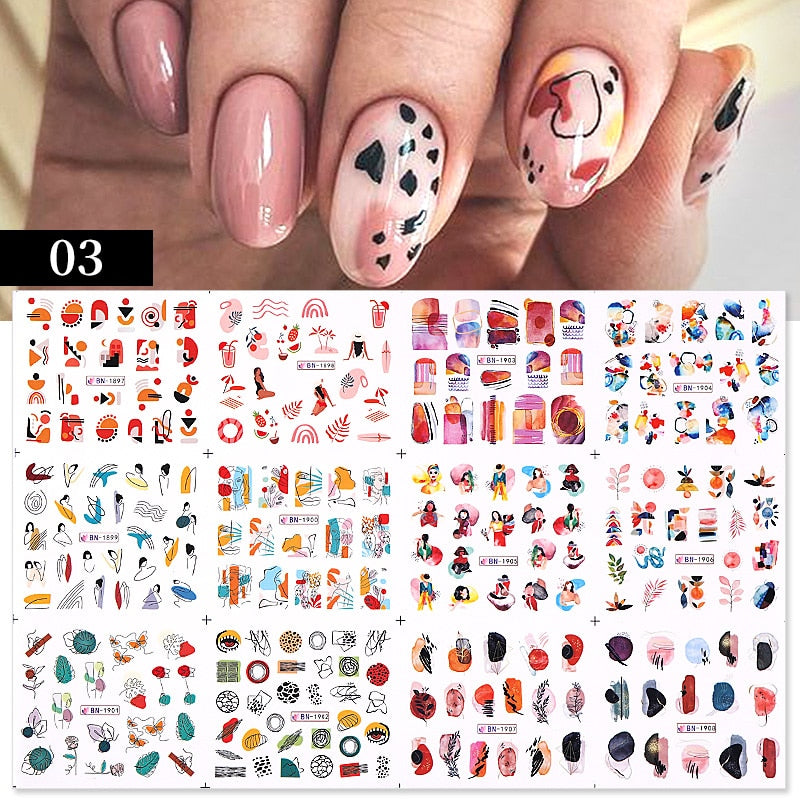 Winter Water Stickers Pink Cherry Blossoms Decals Flowers Nail