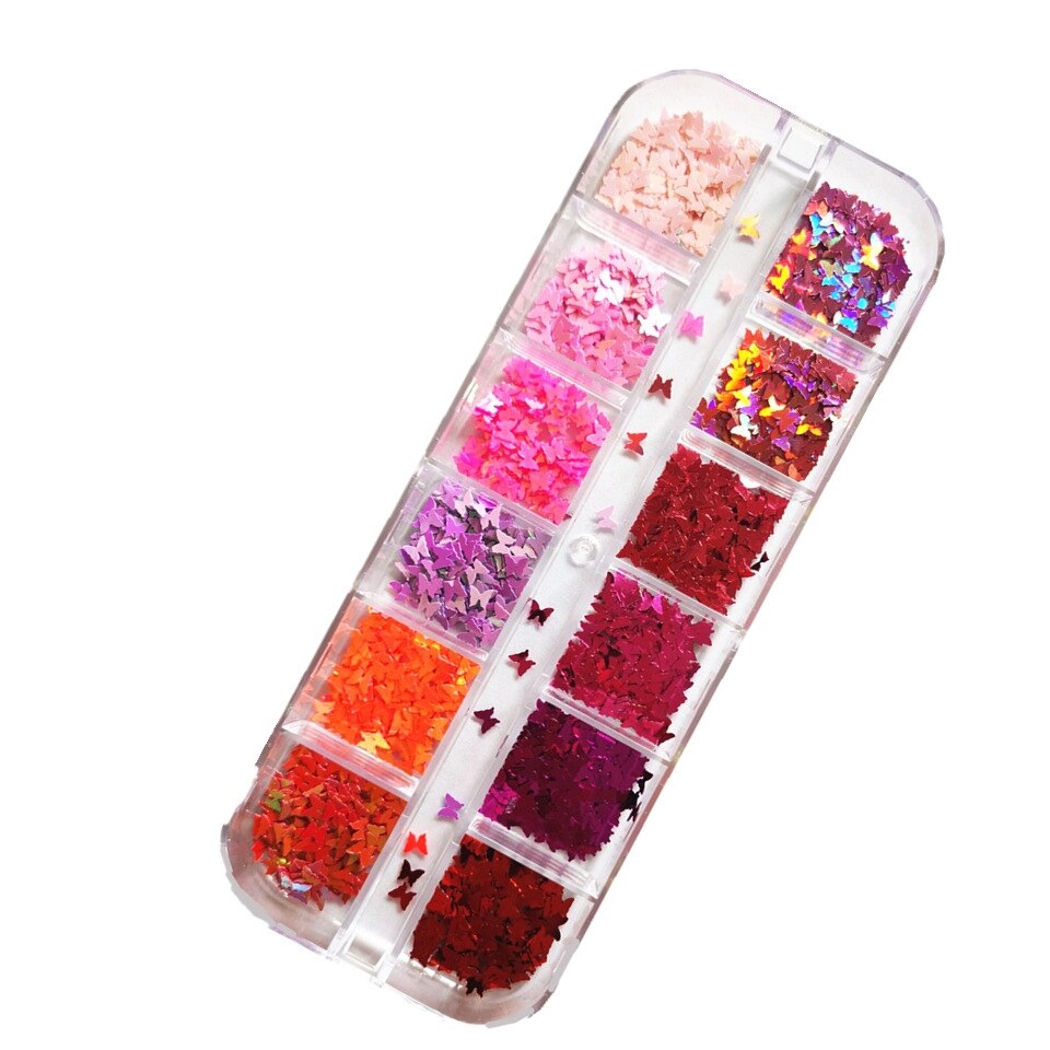 12 Grids/box Laser Love Heart Butterfly Nail