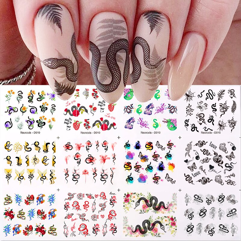 12pcs Gradient Marble Water Nail Stickers Flower