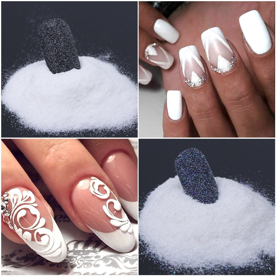 Shiny Glitter Sugar Sand Nails 3D Acrylic Flowers White
