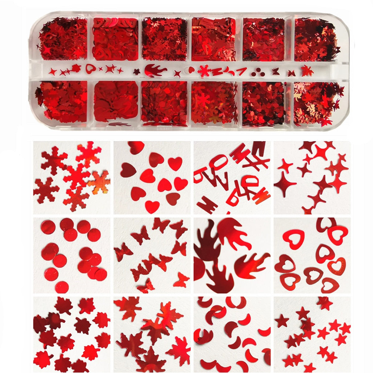 12 Grids/box Laser Love Heart Butterfly Nail