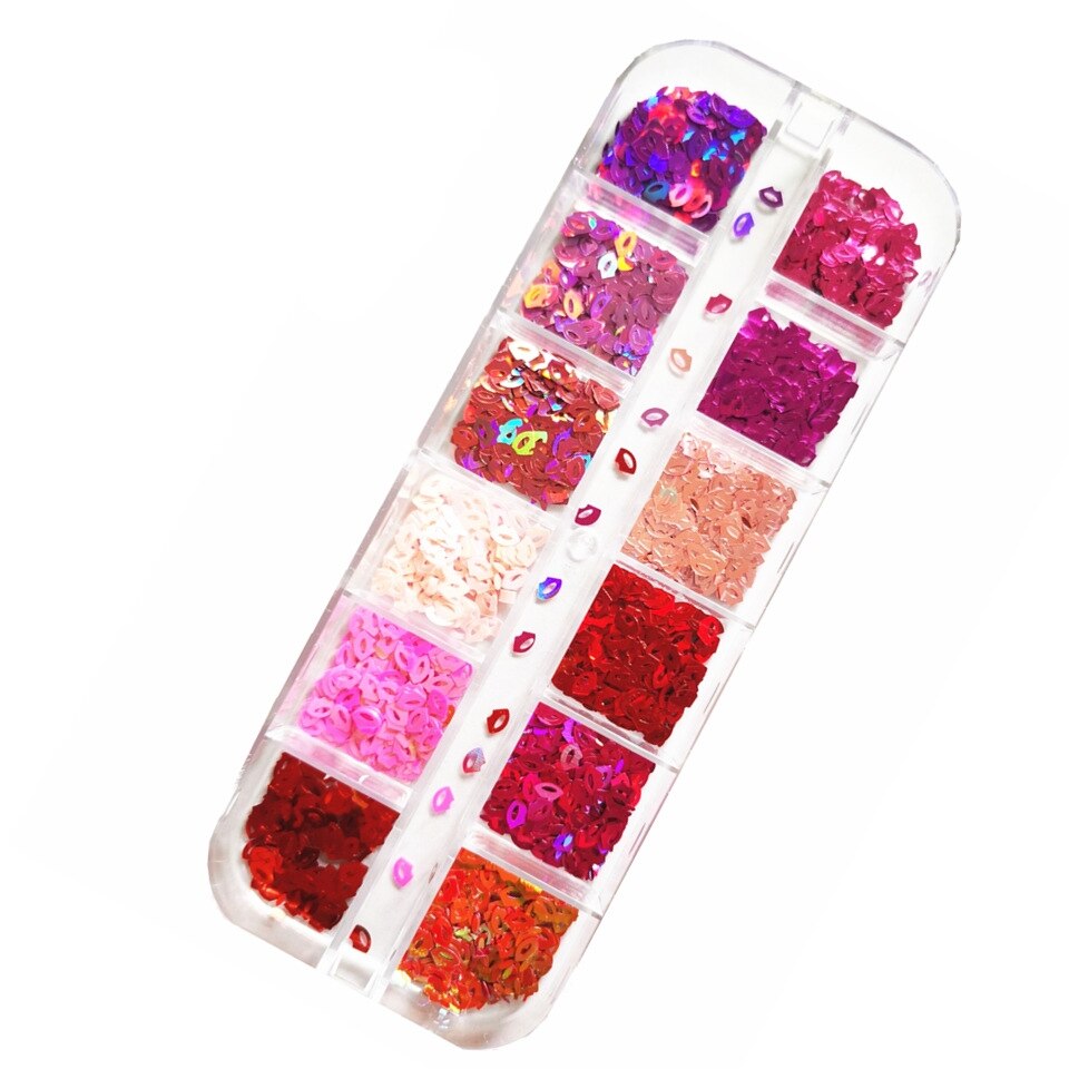 12 Grids/box Laser Love Heart Butterfly Nail