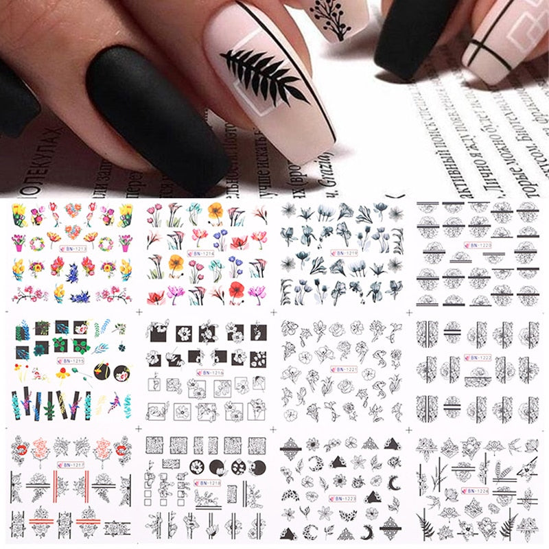 Winter Water Stickers Pink Cherry Blossoms Decals Flowers Nail