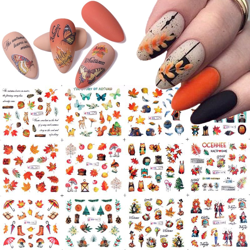12pcs Gradient Marble Water Nail Stickers Flower