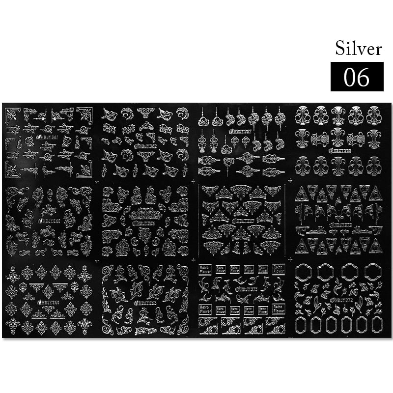 3D Stickers Gold Flower Leaf Lace Design Geometry Line Nail