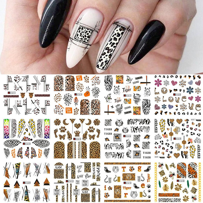 12pcs Gradient Marble Water Nail Stickers Flower