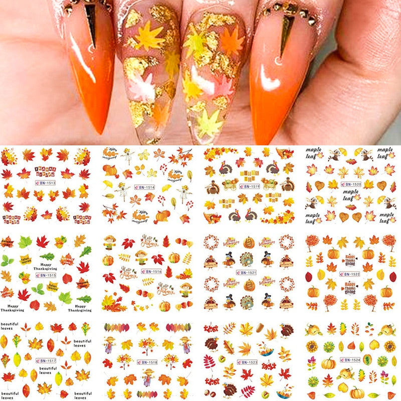 12pcs Gradient Marble Water Nail Stickers Flower