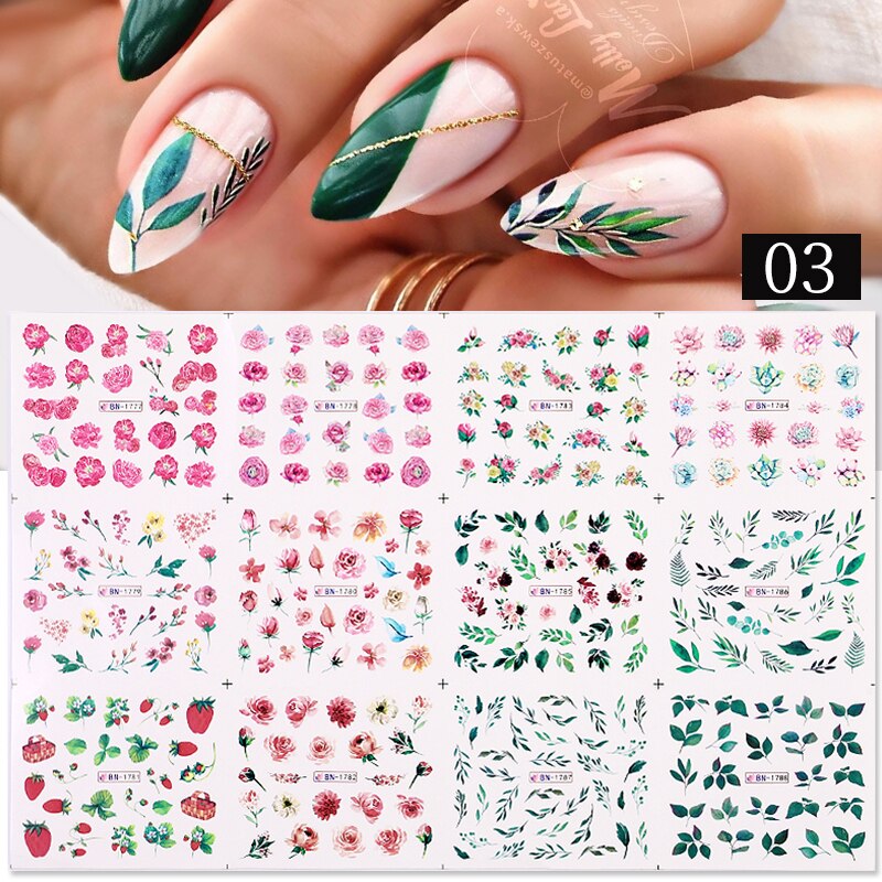 Winter Water Stickers Pink Cherry Blossoms Decals Flowers Nail