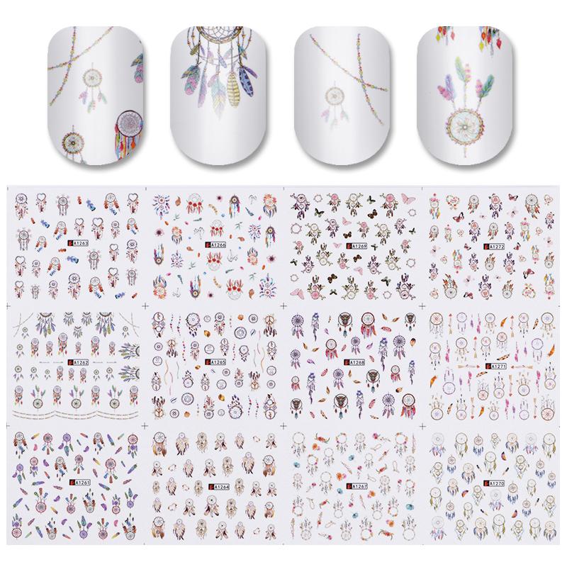 12pcs Gradient Marble Water Nail Stickers Flower