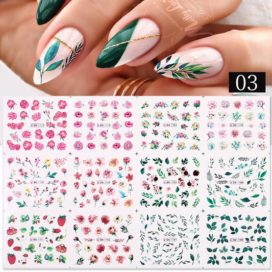 Winter Water Stickers Pink Cherry Blossoms Decals Flowers Nail
