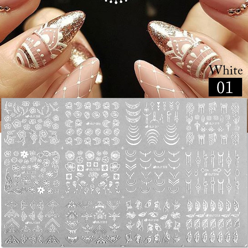 3D Stickers Gold Flower Leaf Lace Design Geometry Line Nail