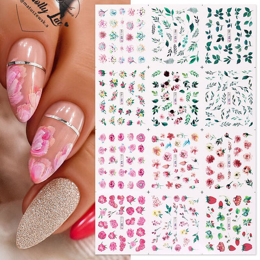 Winter Water Stickers Pink Cherry Blossoms Decals Flowers Nail