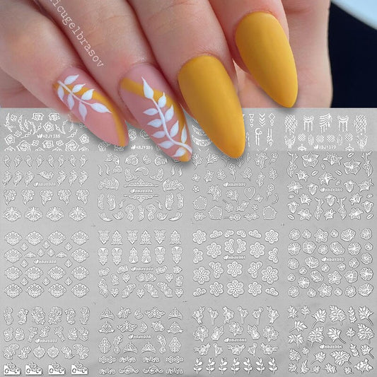 3D Stickers Gold Flower Leaf Lace Design Geometry Line Nail