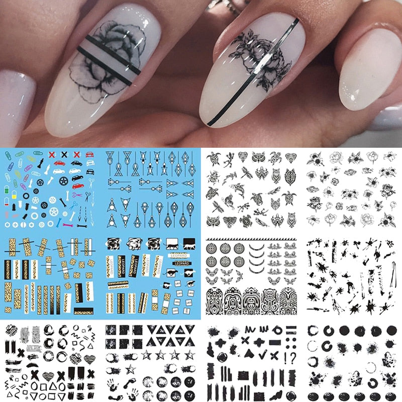 Winter Water Stickers Pink Cherry Blossoms Decals Flowers Nail