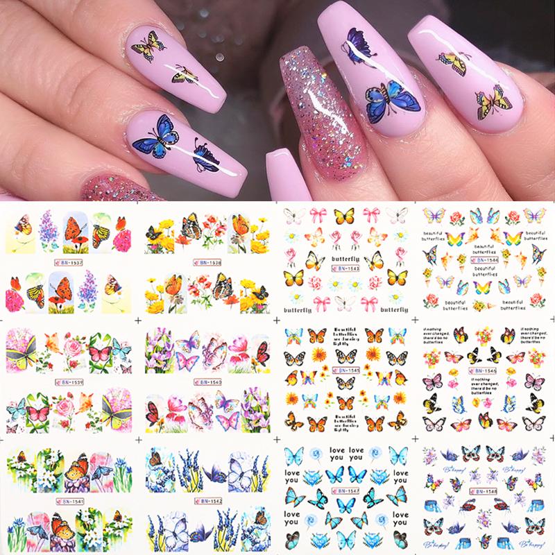 12pcs Gradient Marble Water Nail Stickers Flower