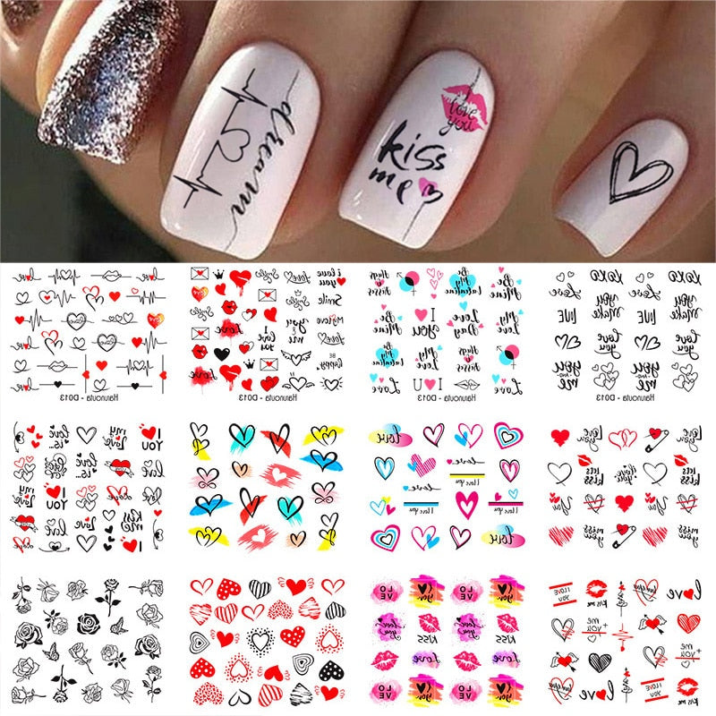 Winter Water Stickers Pink Cherry Blossoms Decals Flowers Nail