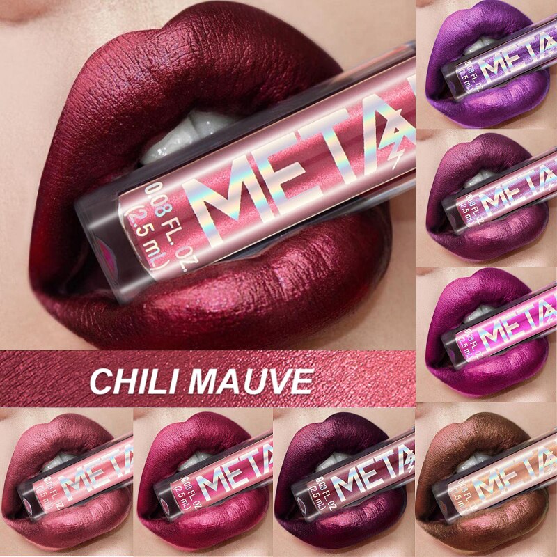 Matte glitter makeup waterproof metal lip
