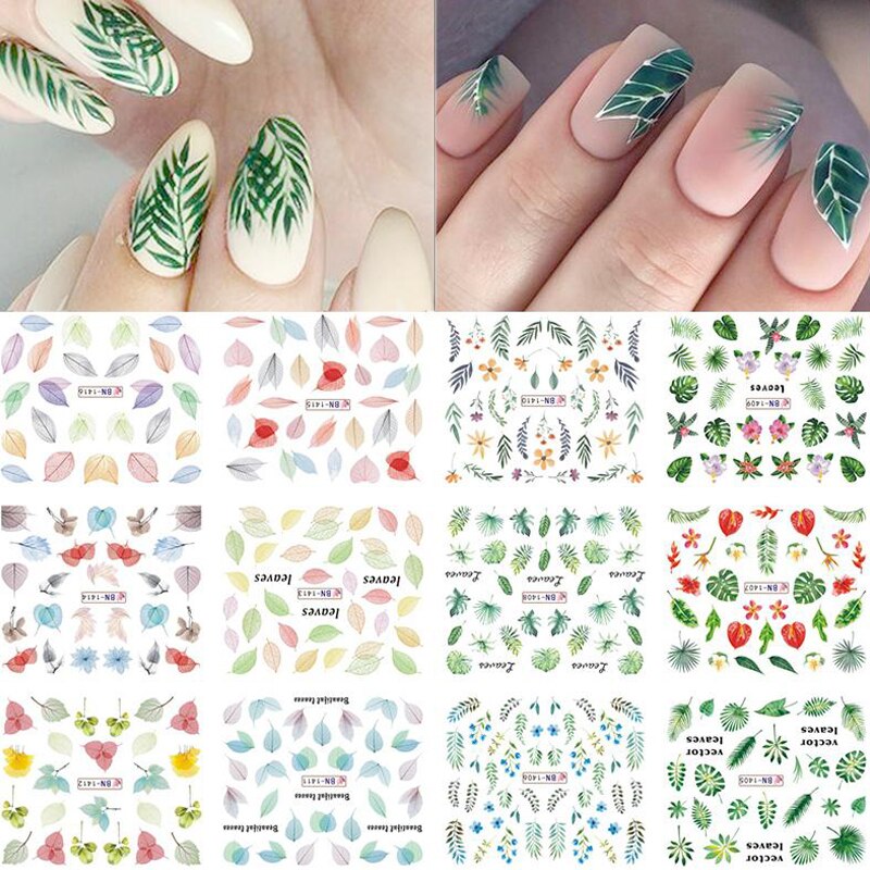 12pcs Gradient Marble Water Nail Stickers Flower