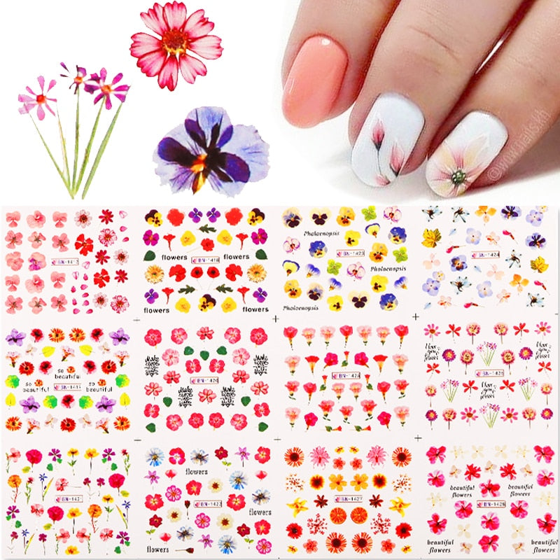 Winter Water Stickers Pink Cherry Blossoms Decals Flowers Nail