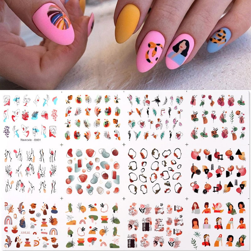12pcs Gradient Marble Water Nail Stickers Flower
