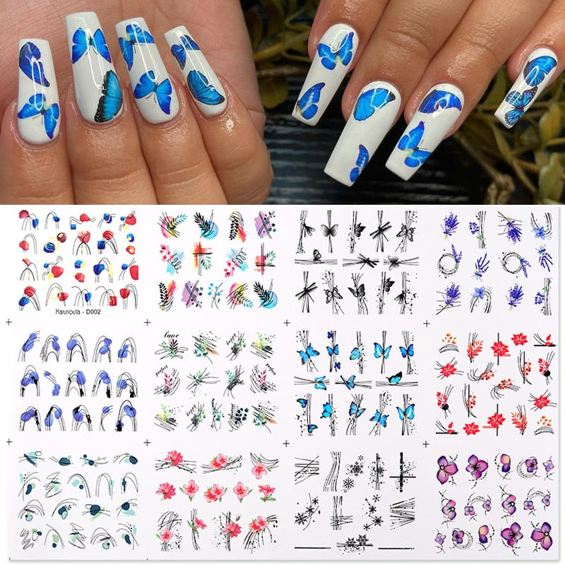 Winter Water Stickers Pink Cherry Blossoms Decals Flowers Nail