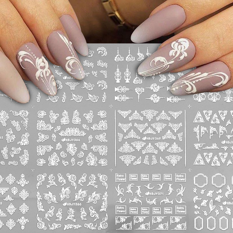 3D Stickers Gold Flower Leaf Lace Design Geometry Line Nail