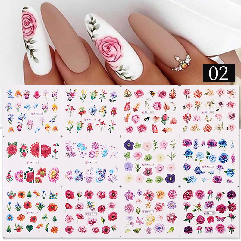 Winter Water Stickers Pink Cherry Blossoms Decals Flowers Nail