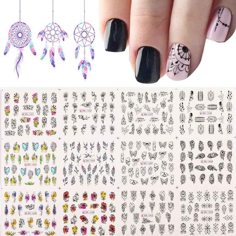 Winter Water Stickers Pink Cherry Blossoms Decals Flowers Nail