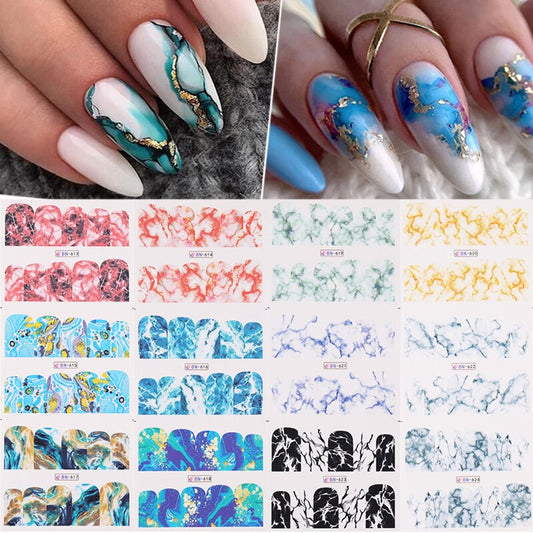 12pcs Gradient Marble Water Nail Stickers Flower