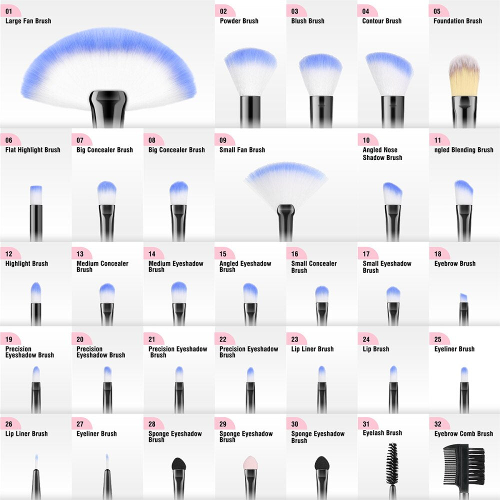 New Blue Soft Fluffy Makeup Brushes Set