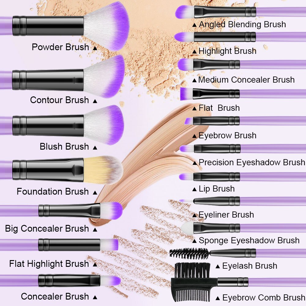 Purple 24pcs Makeup Brushes Set