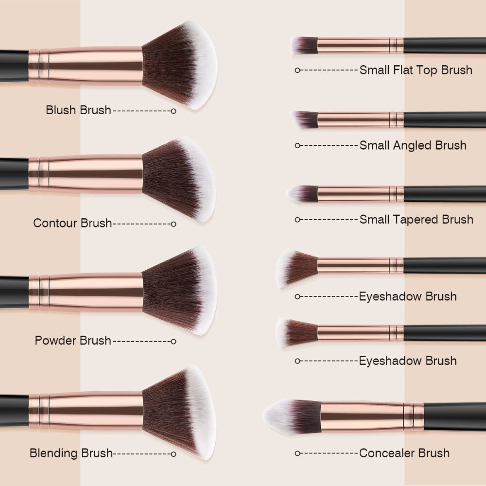 10Pcs Makeup Brushes Tools For Cosmetics Foundation