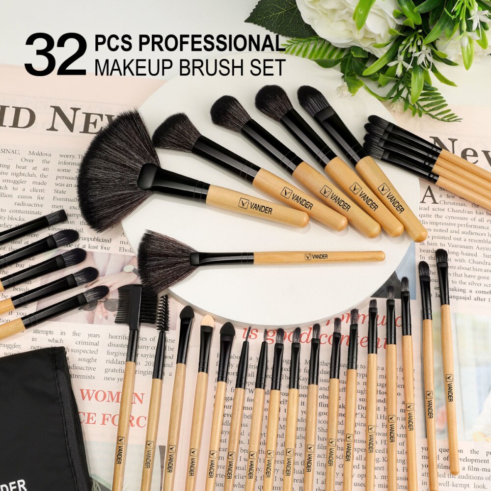 32pcs Makeup Brushes Set Wood