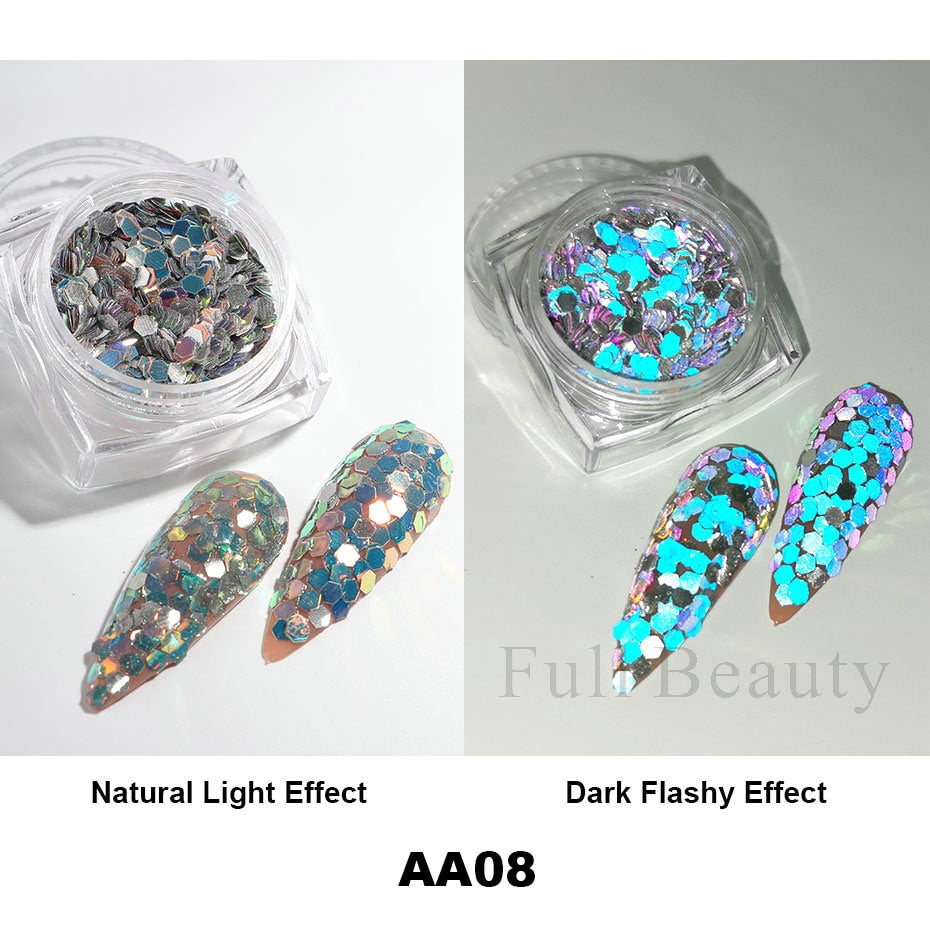 1Box Reflective Powder Sequins Holographic Glitter Nails