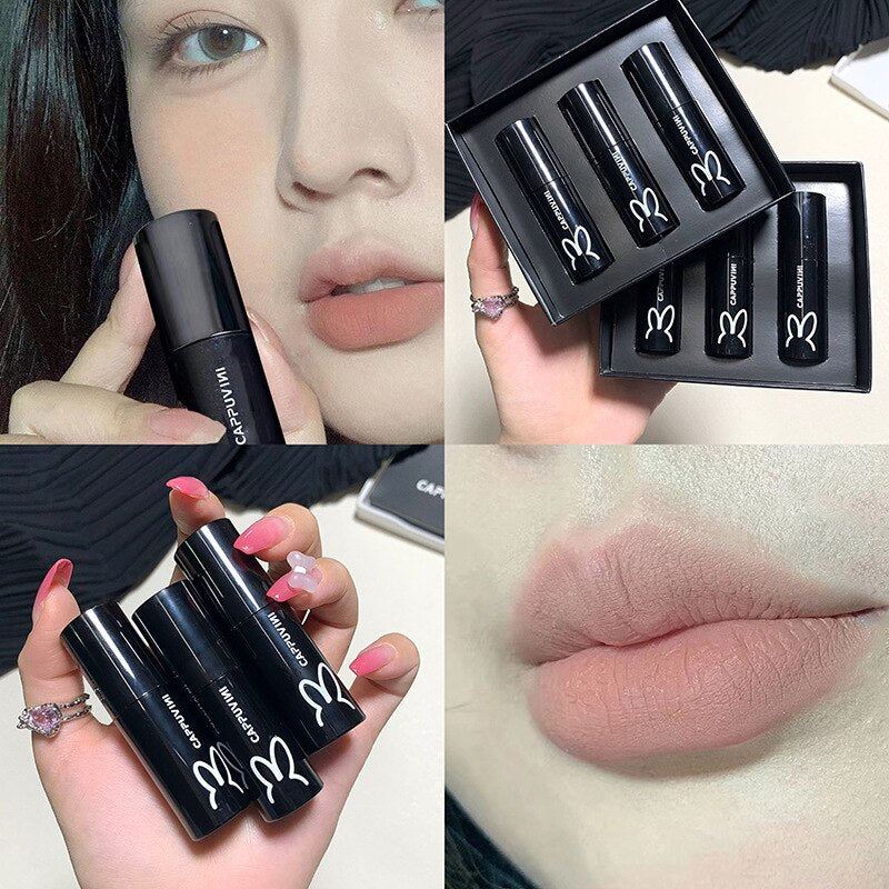 1/3pcs Black Tube Rabbit Matte Pink Brown Lip Gloss