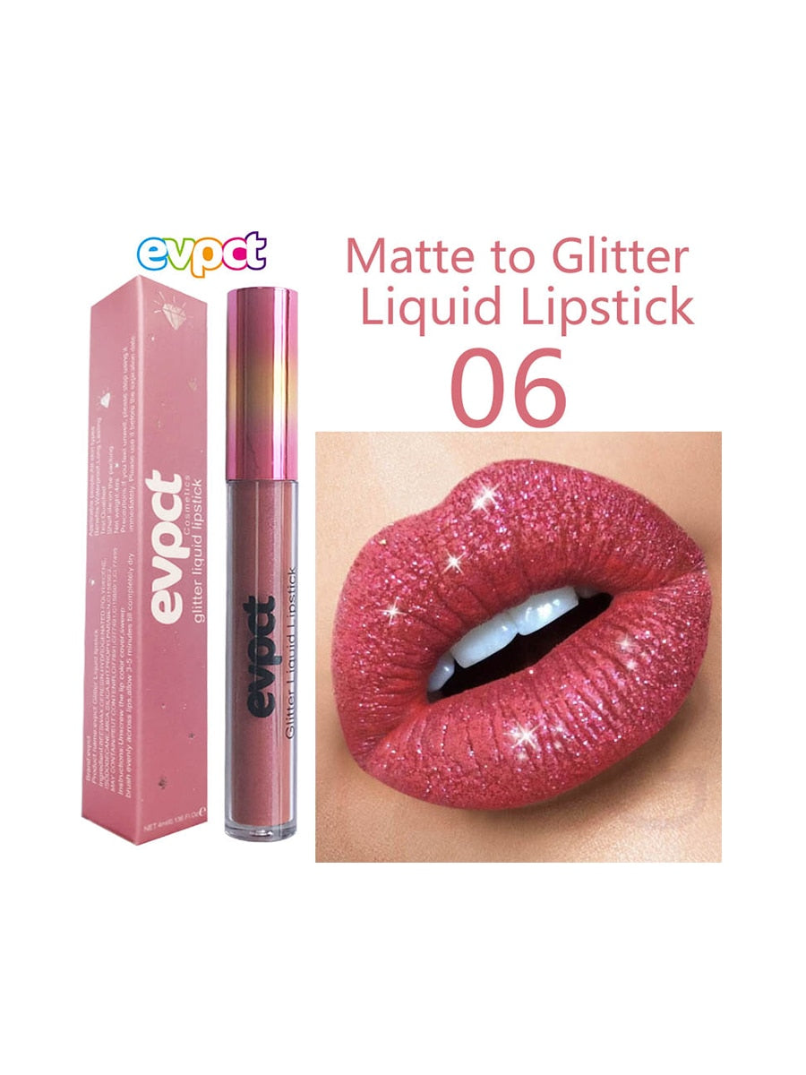 1PC Glitter Diamond Liquid Waterproof Lipstick
