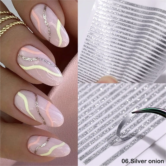 3D Stickers  Lines Holographic Silver Stripe  Nail
