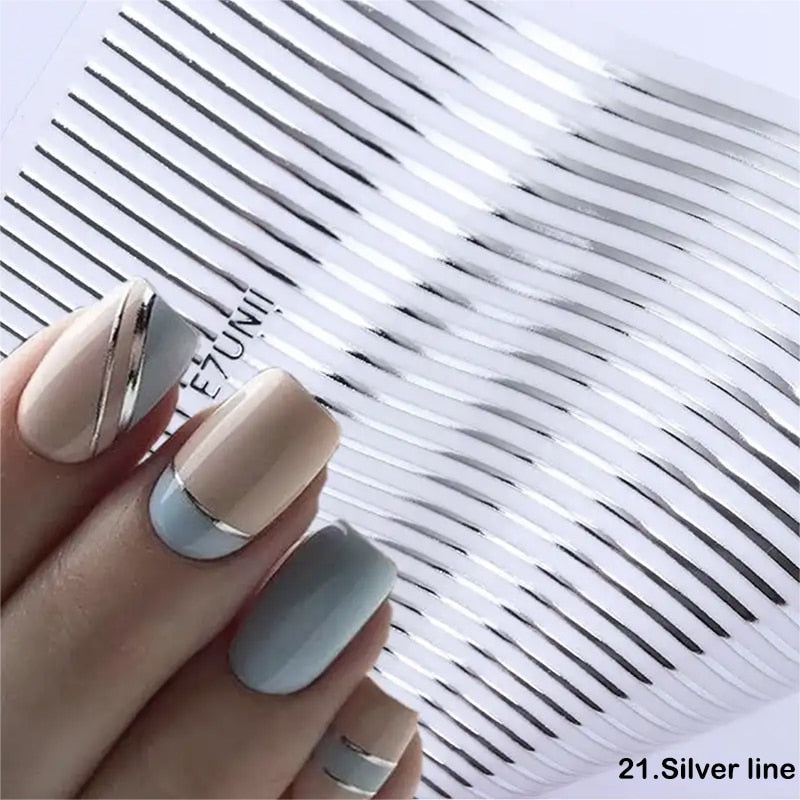 3D Stickers  Lines Holographic Silver Stripe  Nail