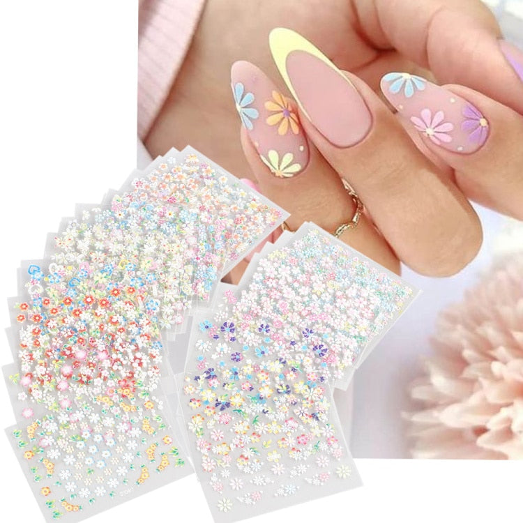 30Pcs Pink White Flowers Nail Sticker Cherry Cute Floral