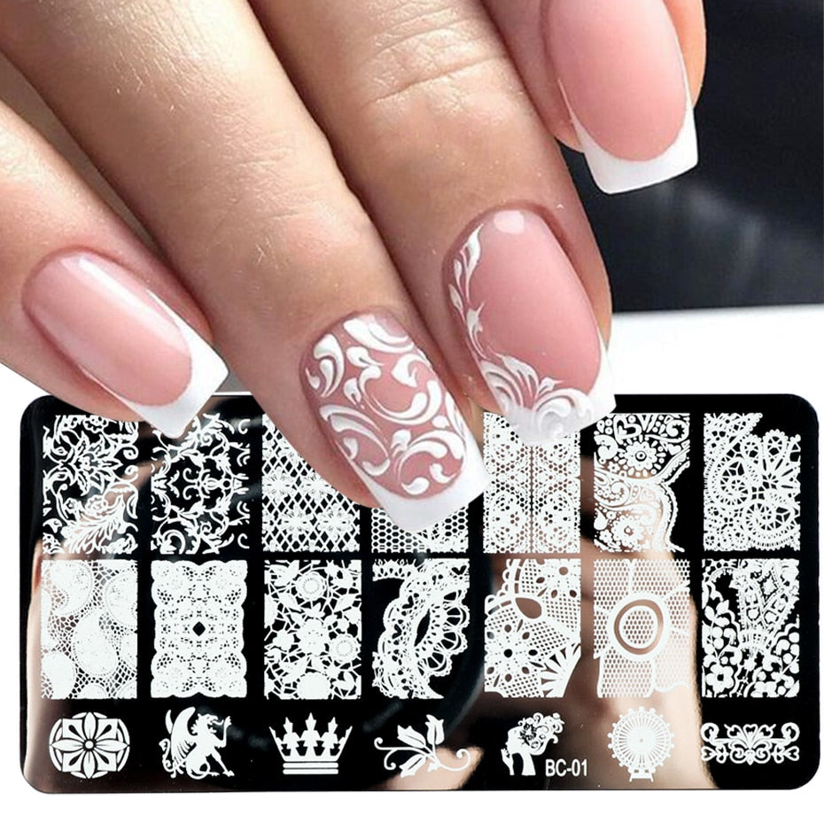 French Art Stamping Wave Flower Love Lace Stamp Nail