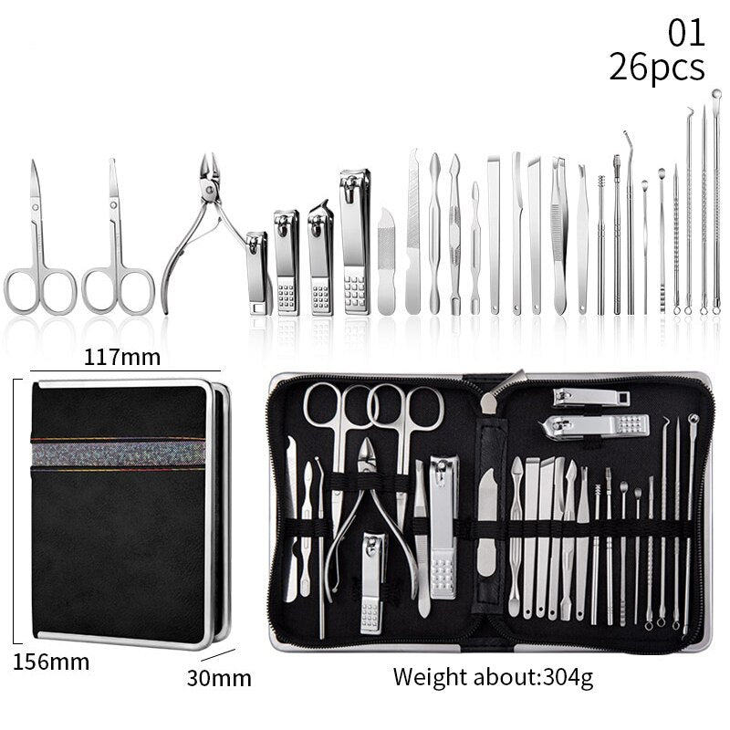 26Pcs/Set Stainless Steel Nail Clipper Pedicure Tool
