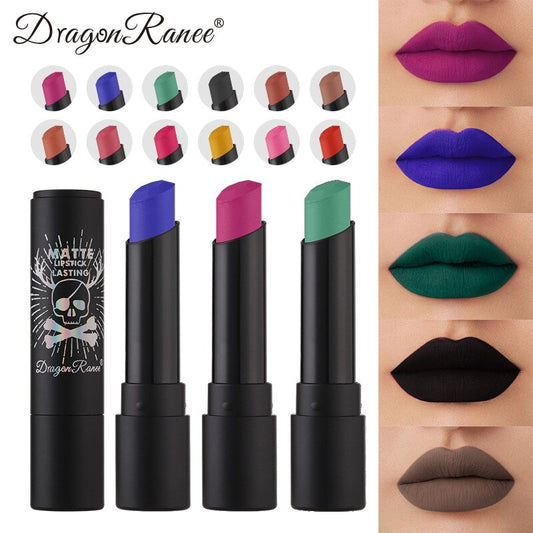 12 Colors Matte Nude Lipsticks Pink Black Blue