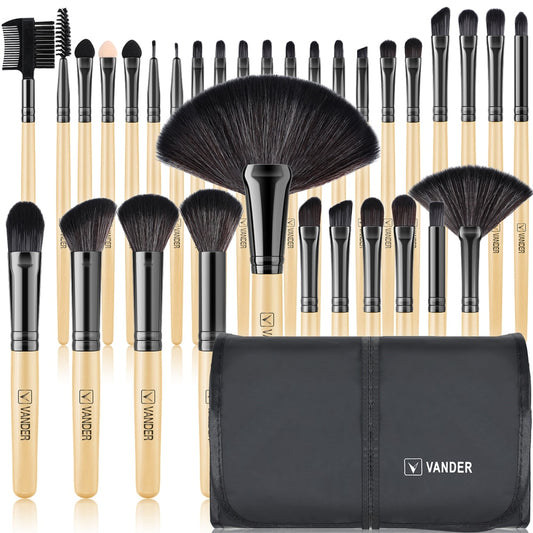 32pcs Makeup Brushes Set Wood